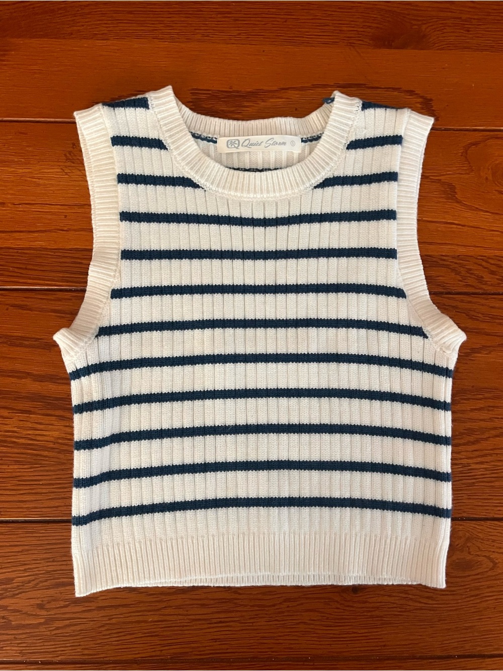 Quiet Storm - Striped Ribbed Knit Sleeveless Top - Navy & White